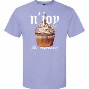 Light purple T-shirt with cupcake and text design.